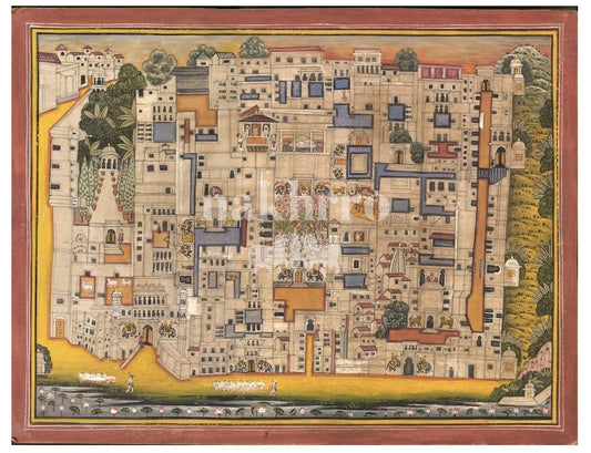 Detailed Nathdwara temple cityscape Indian art print
