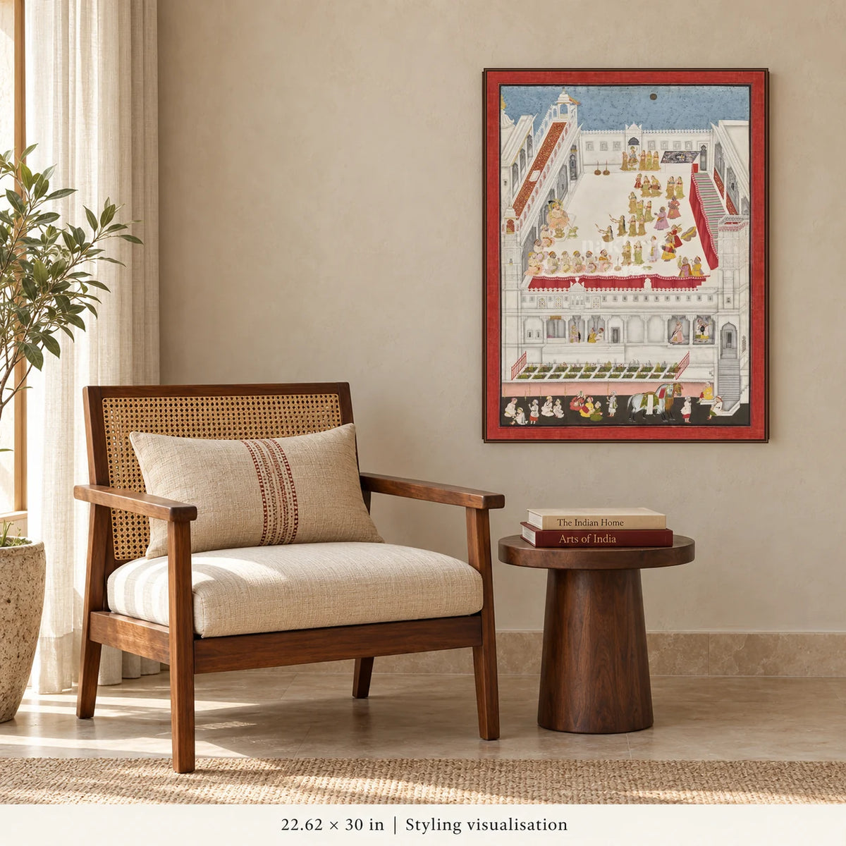 Palace Courtyard art print — reading room styling visualisation, 22.62 × 30 inches, with Nakhrro watermark
