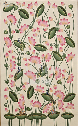 Pink Lotus Vines on Cream — full artwork with Nakhrro watermark