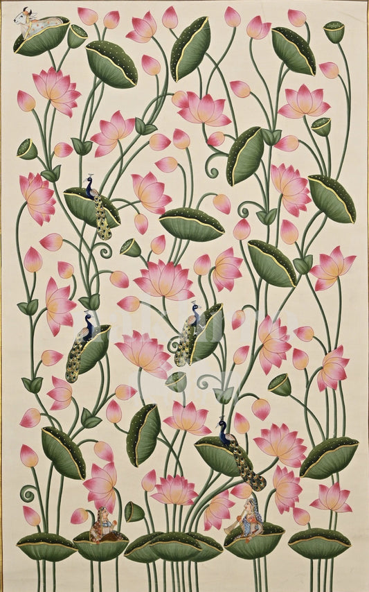 Pink Lotus Vines on Cream — full artwork with Nakhrro watermark