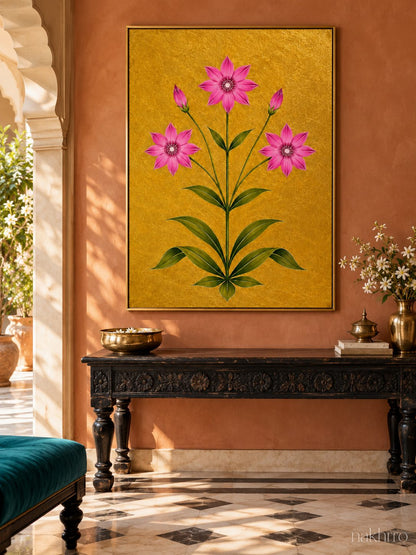 Pink Star Blossoms framed in a styled Indian interior