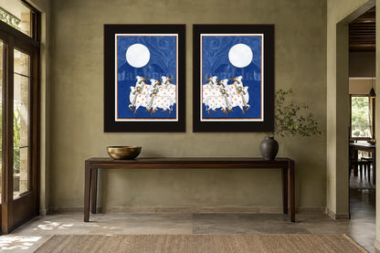 Full Moon Gopashtami Night gallery wall set of two in a passage
