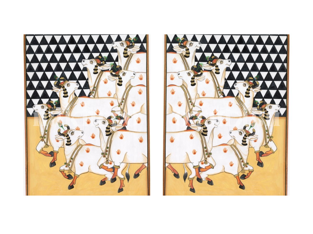 Geometric Cows Pichwai gallery wall set of two