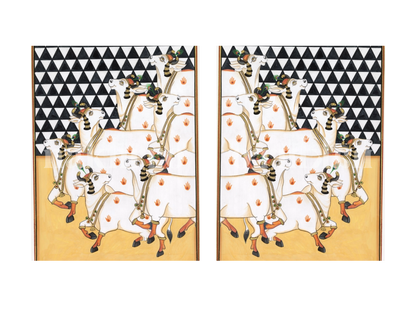 Geometric Cows Pichwai gallery wall set of two