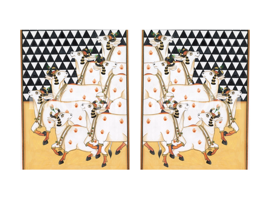 Geometric Cows Pichwai gallery wall set of two