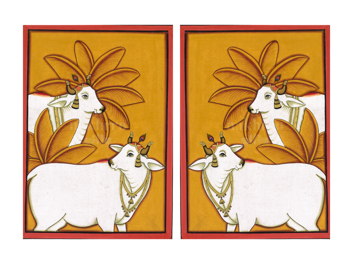Kamdhenu Palm Pichwai gallery wall set of two