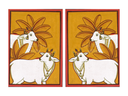 Kamdhenu Palm Pichwai gallery wall set of two