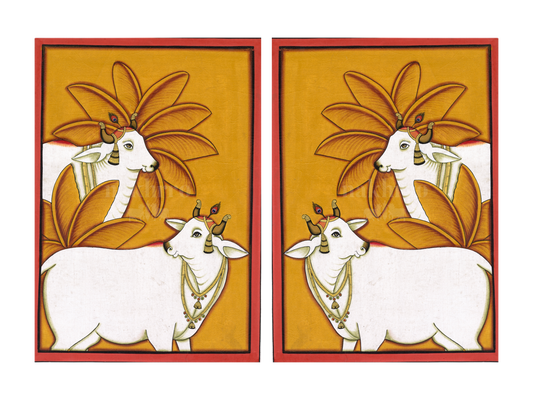 Kamdhenu Palm Pichwai gallery wall set of two