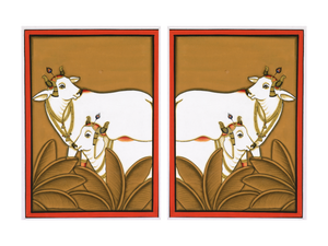 Kamdhenu Around Palm Tree Pichwai gallery wall set of two