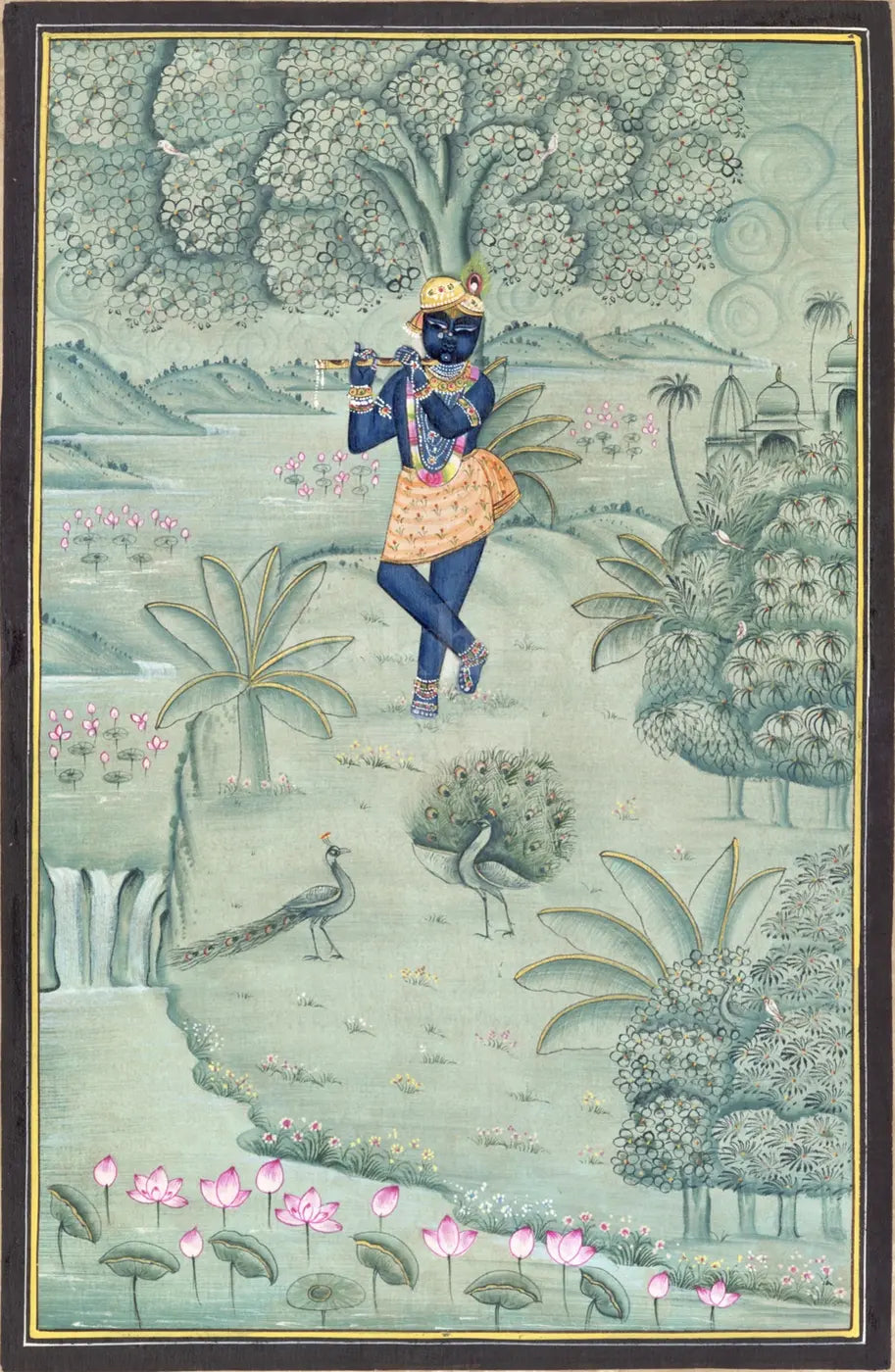 Krishna in a Lotus Garden Pichwai art print