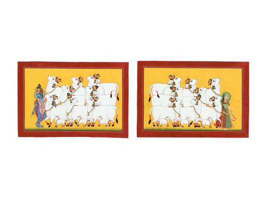 Krishna and Radha with Cows Pichwai set of two