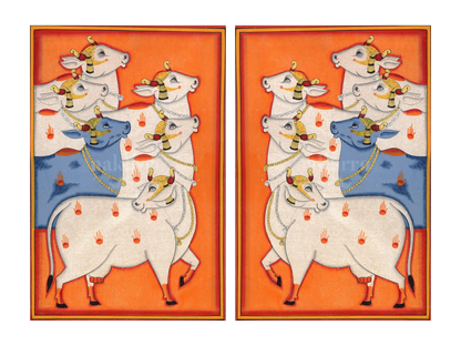 Orange Cows Pichwai gallery wall set of two