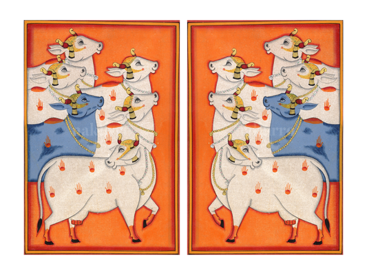 Orange Cows Pichwai gallery wall set of two