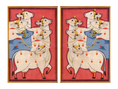 Red Cows Pichwai gallery wall set of two