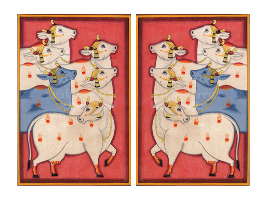 Red Cows Pichwai gallery wall set of two