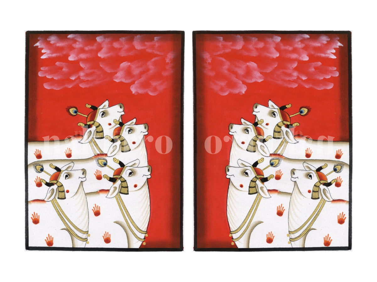 Red Kamdhenu Pichwai gallery wall set of two