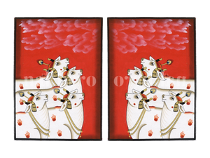 Red Kamdhenu Pichwai gallery wall set of two