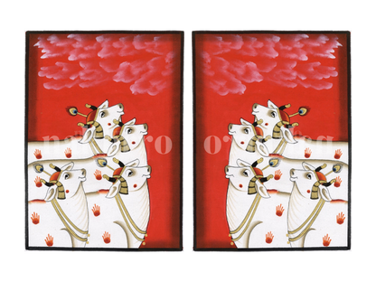 Red Kamdhenu Pichwai gallery wall set of two