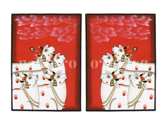 Red Kamdhenu Pichwai gallery wall set of two