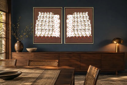 Sacred Cow Procession Pichwai gallery wall set of two in a dining room