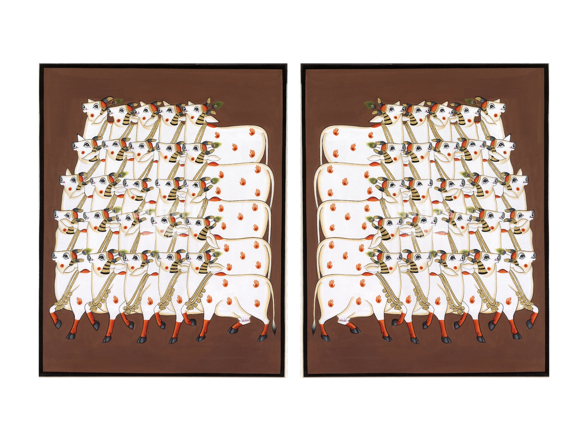 Sacred Cow Procession Pichwai gallery wall set of two