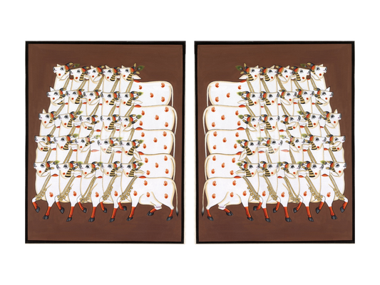 Sacred Cow Procession Pichwai gallery wall set of two