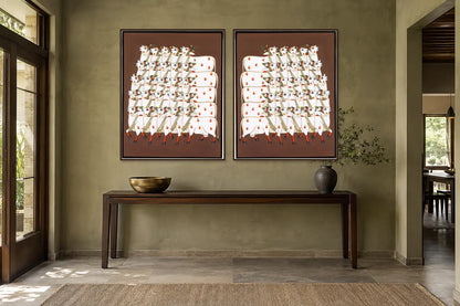 Sacred Cow Procession Pichwai gallery wall set of two in a passage