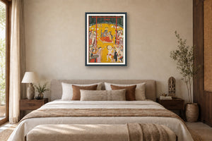 Radha Krishna Jhulan Leela styled in a premium bedroom