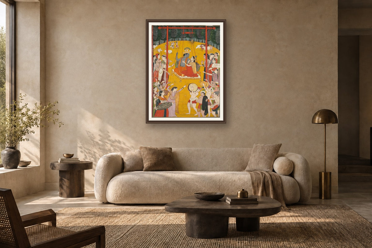 Radha Krishna Jhulan Leela styled in a premium living room