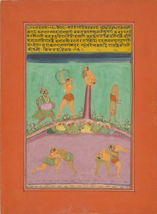 Ragamala miniature artwork with musicians and wrestlers