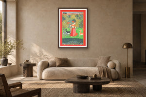 Ragini with Deer in Lotus Grove museum-grade art print in a living room