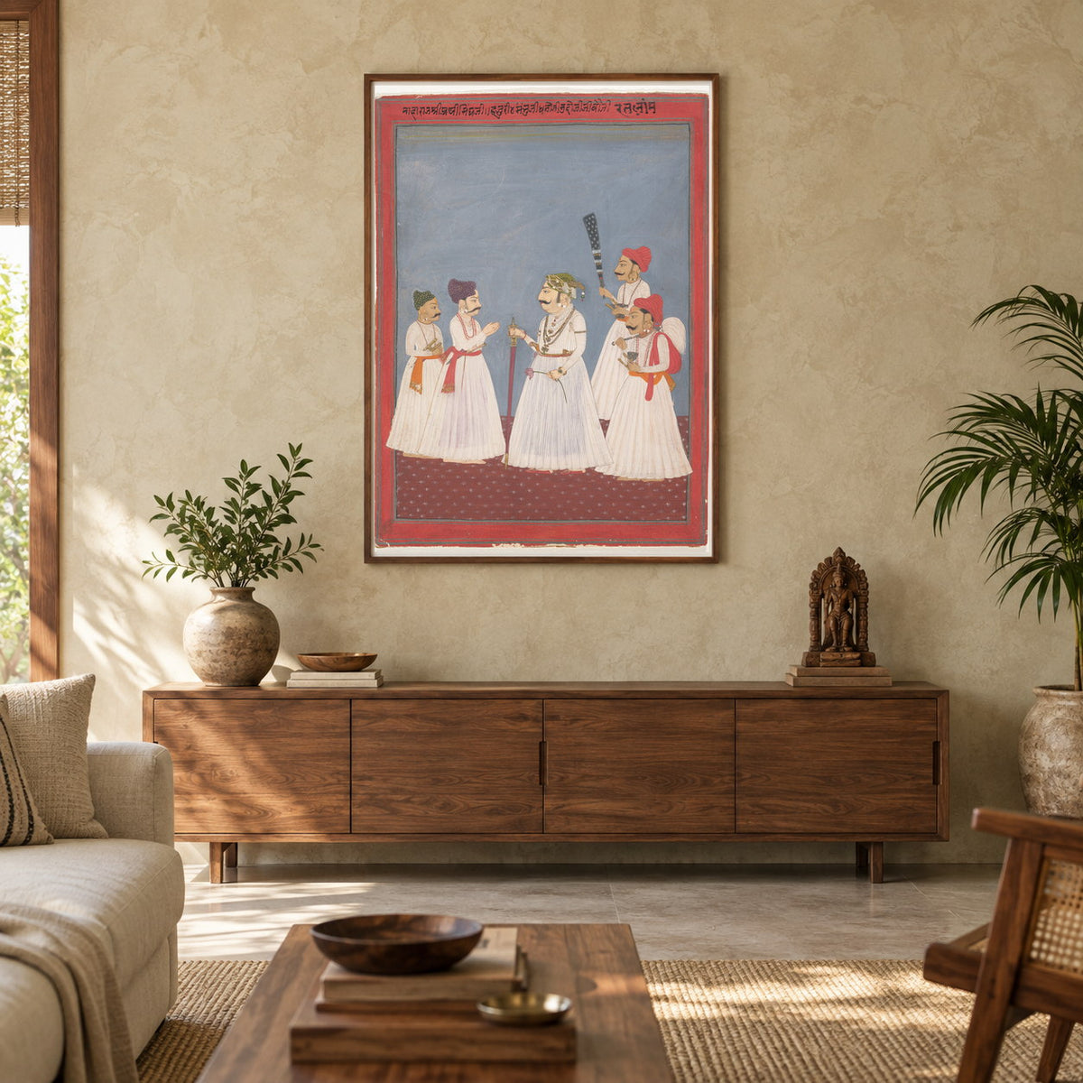 Rajput Courtly Gathering museum-grade art print in a living room