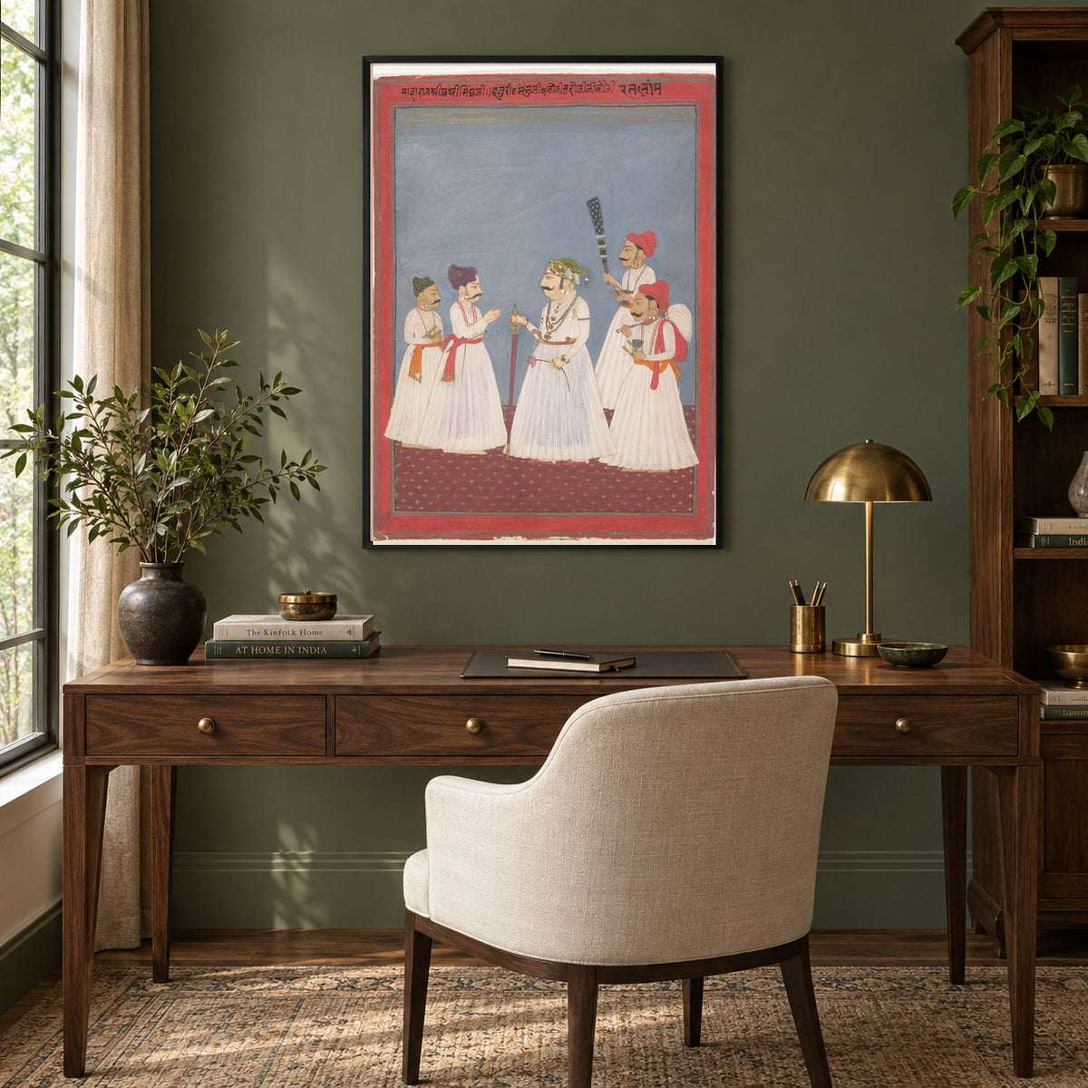 Rajput Courtly Gathering museum-grade art print in a study