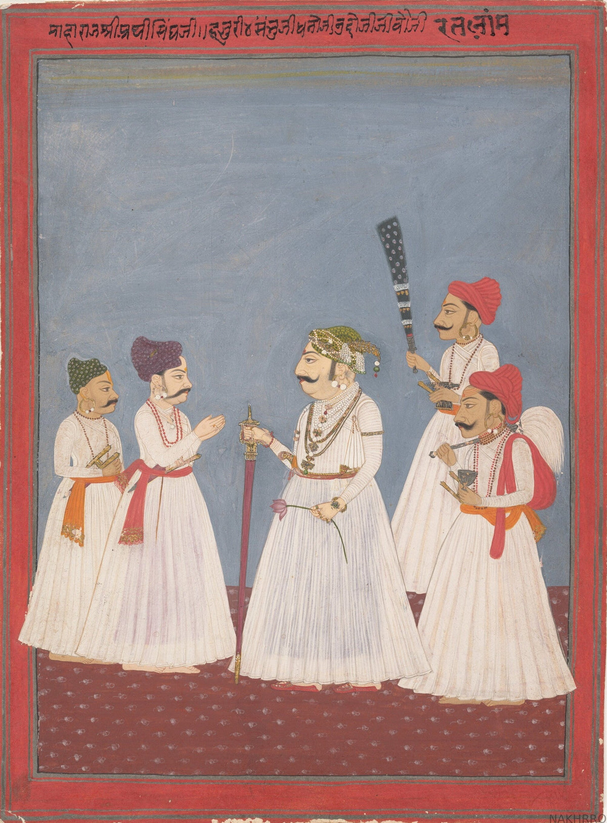 Rajput noble with courtiers Indian miniature artwork