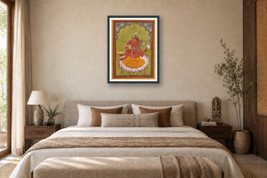 Rakta Ganapati on Lotus museum-grade art print in a bedroom