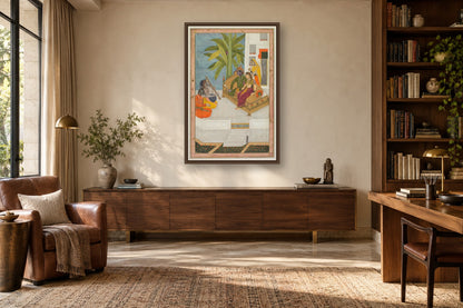 Rama and Sita with Sage Valmiki in a study room