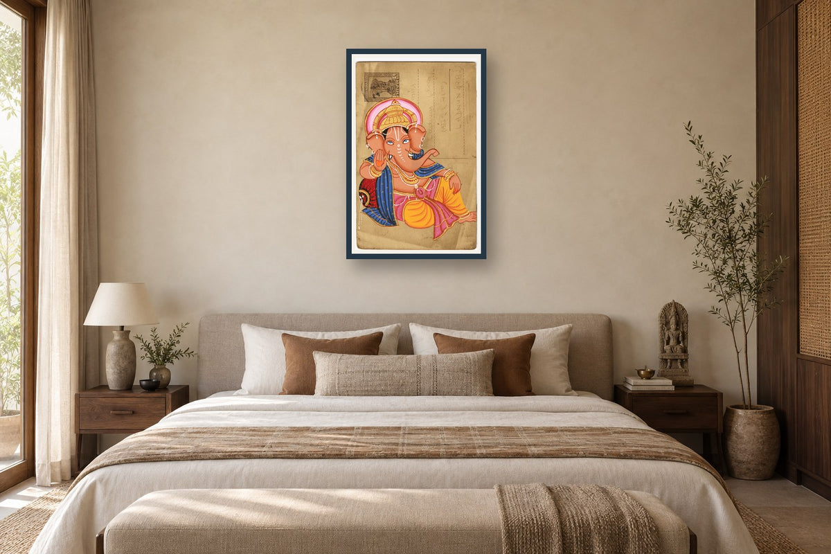 Relaxing Ganesha Postcard styled in a premium bedroom