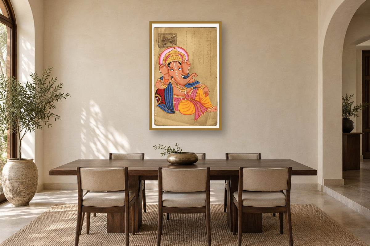 Relaxing Ganesha Postcard styled in a premium dining room