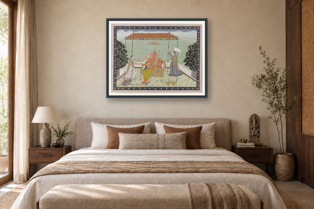 Royal Ganesha on Throne museum-grade art print in a bedroom