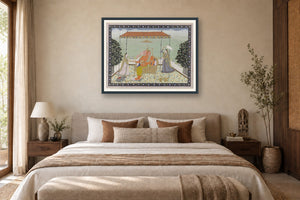 Royal Ganesha on Throne museum-grade art print in a bedroom