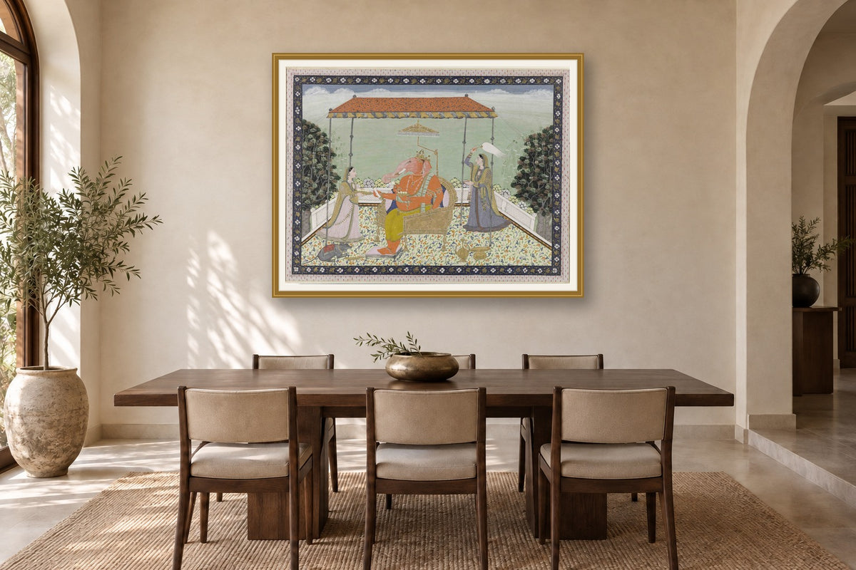 Royal Ganesha on Throne museum-grade art print in a dining room