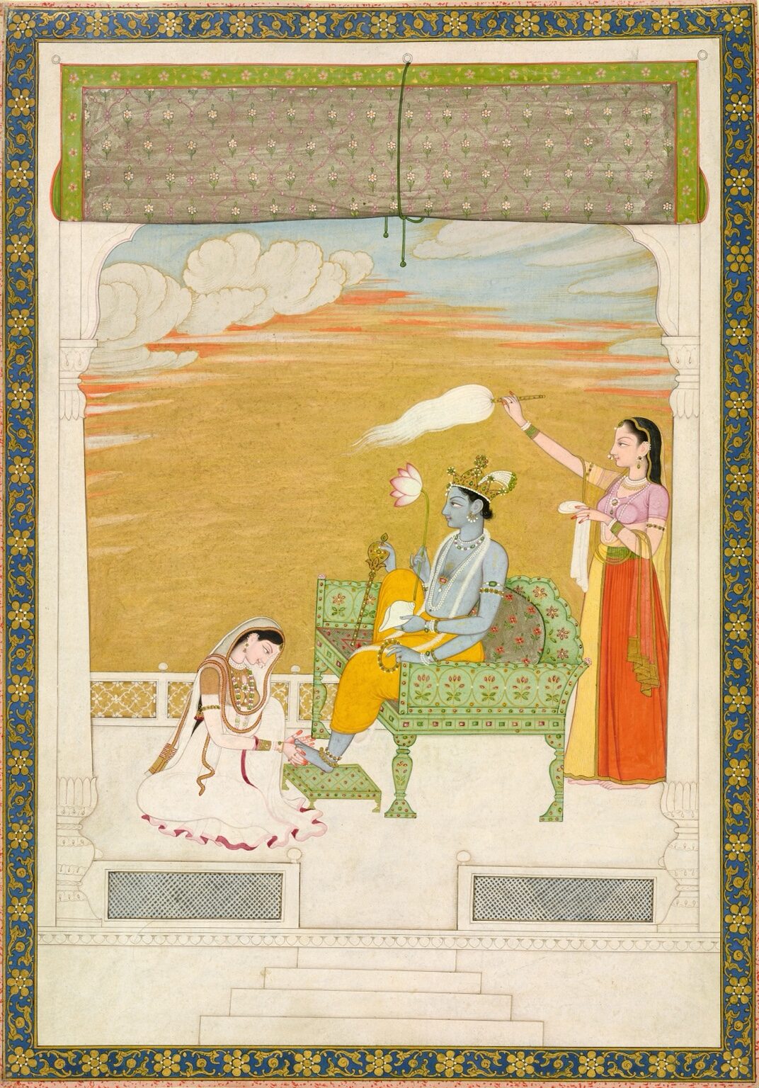 Indian miniature painting of a royal garden conversation