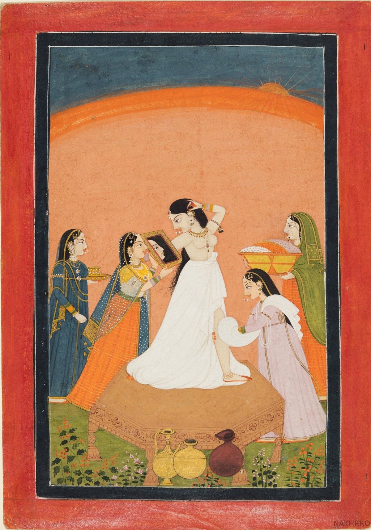 Royal lady at her morning toilette Indian miniature art print