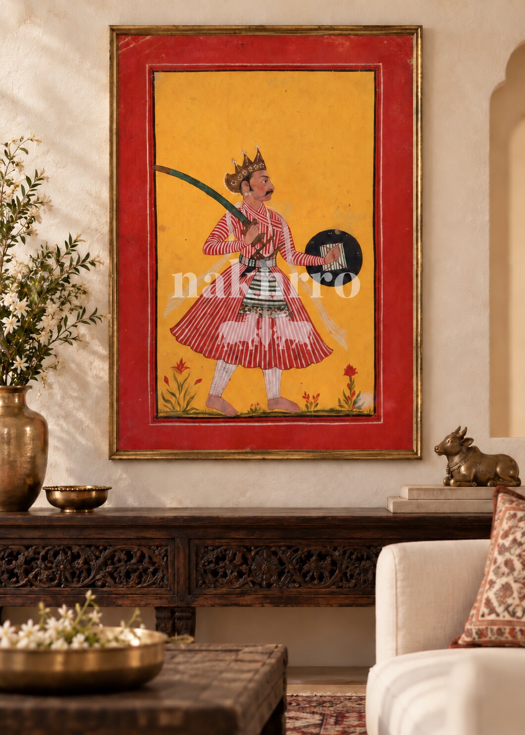 Royal Warrior with Sword and Shield framed art — living room styling illustration