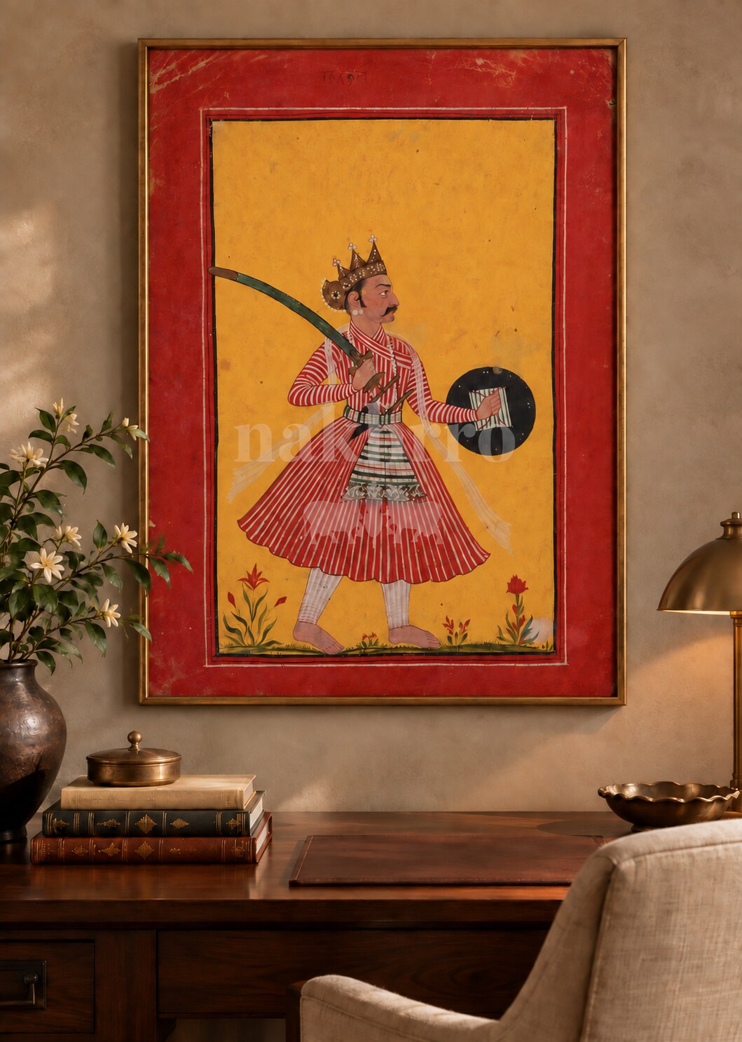 Royal Warrior with Sword and Shield framed art — study styling illustration
