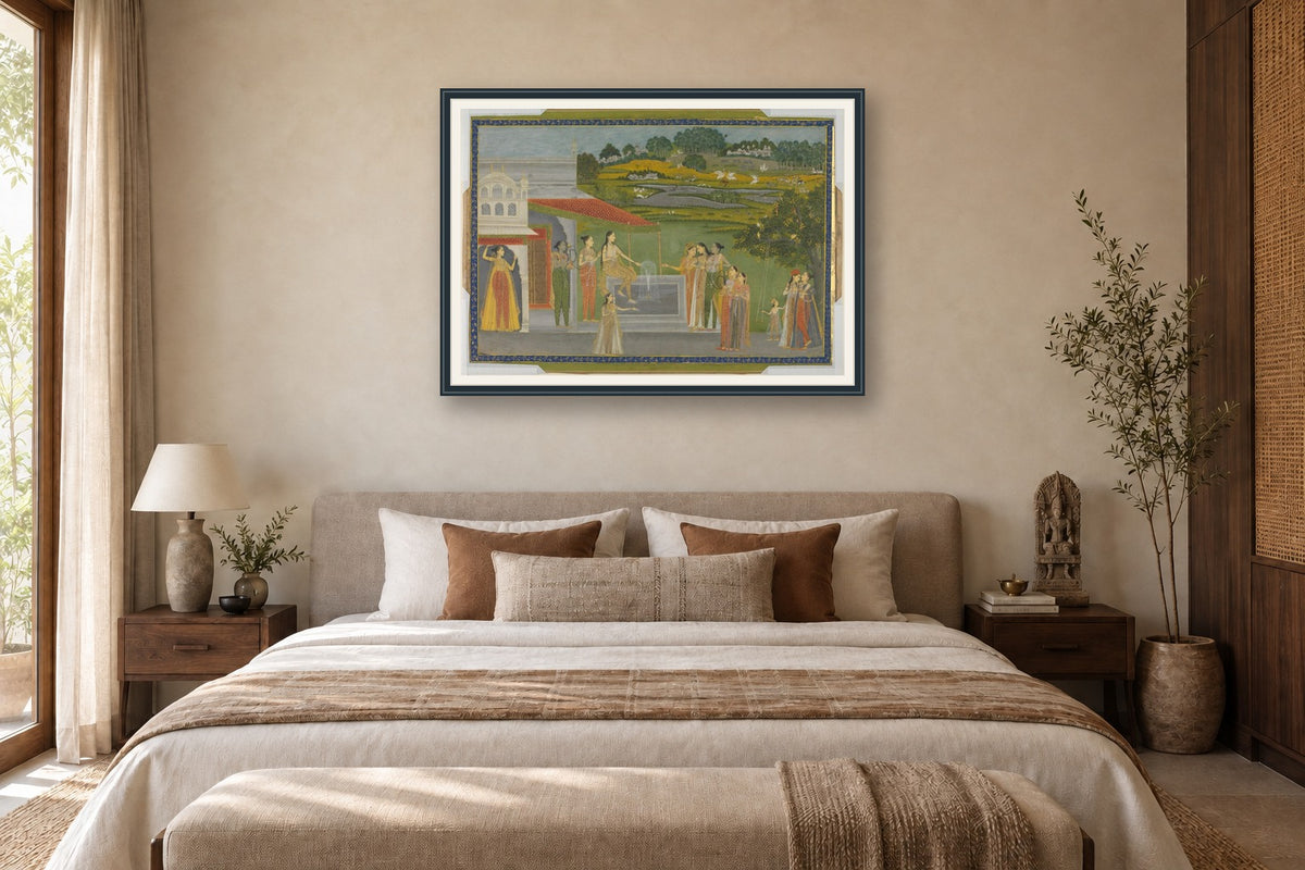 Royal Women at the Palace Fountain museum-grade art print in a bedroom