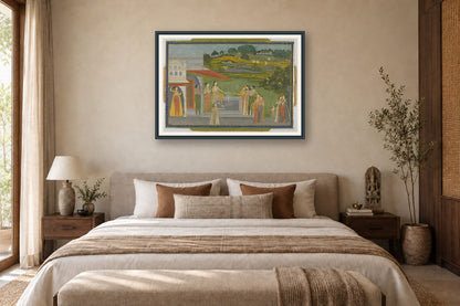 Royal Women at the Palace Fountain museum-grade art print in a bedroom