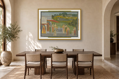 Royal Women at the Palace Fountain museum-grade art print in a dining room