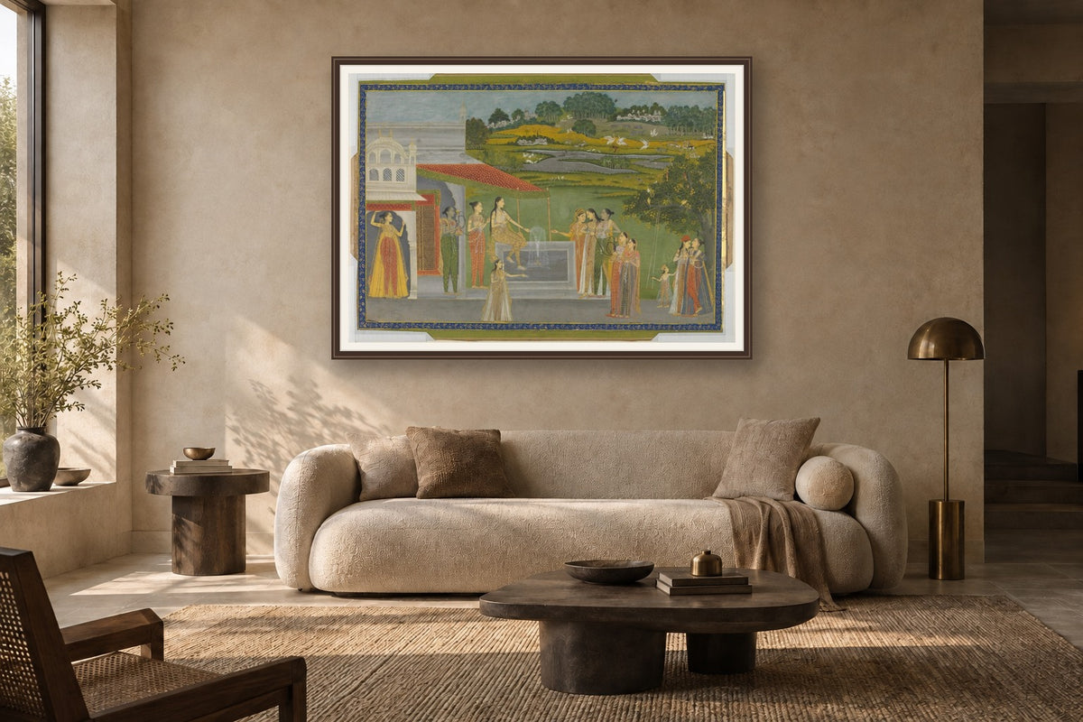 Royal Women at the Palace Fountain museum-grade art print in a living room