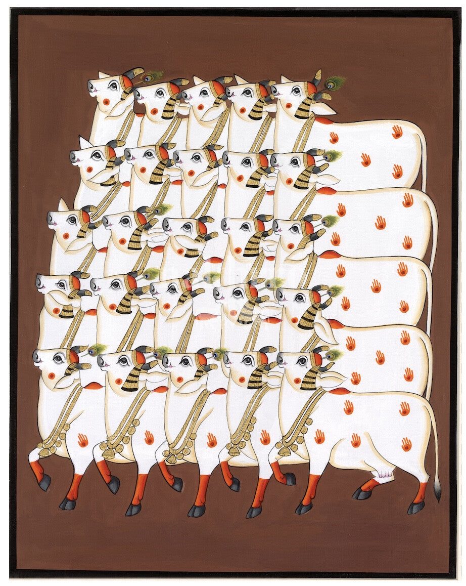 Sacred cow procession traditional Pichwai art print